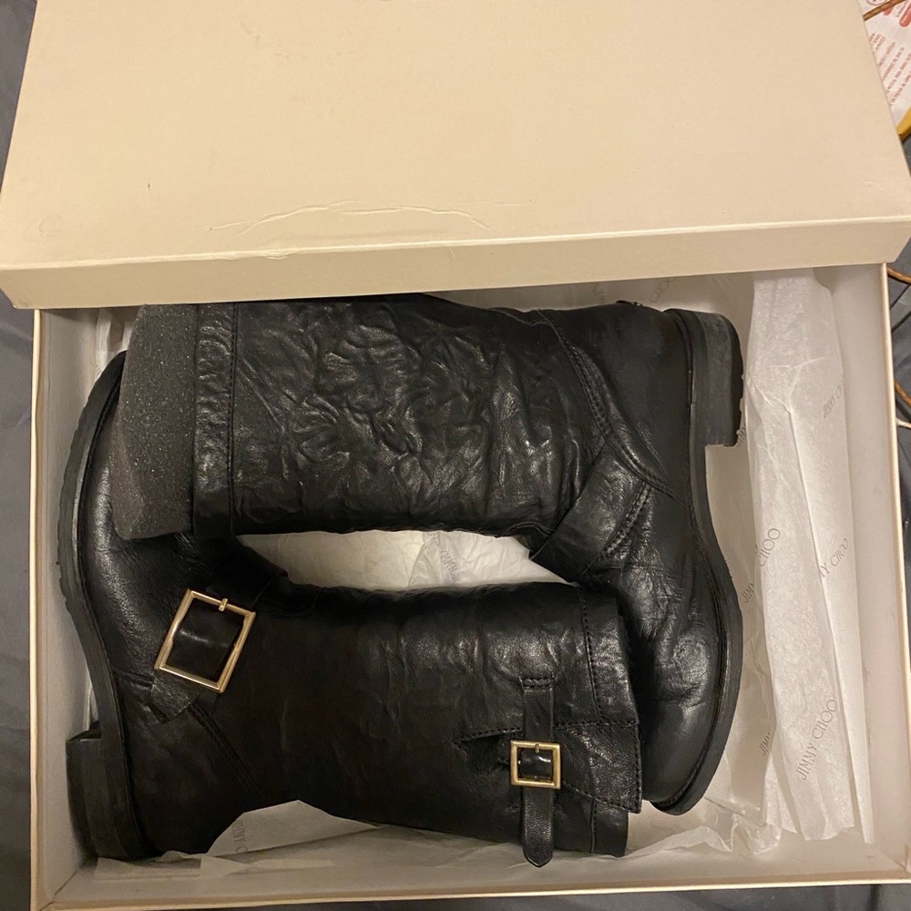 Jimmy choo distressed biker boots